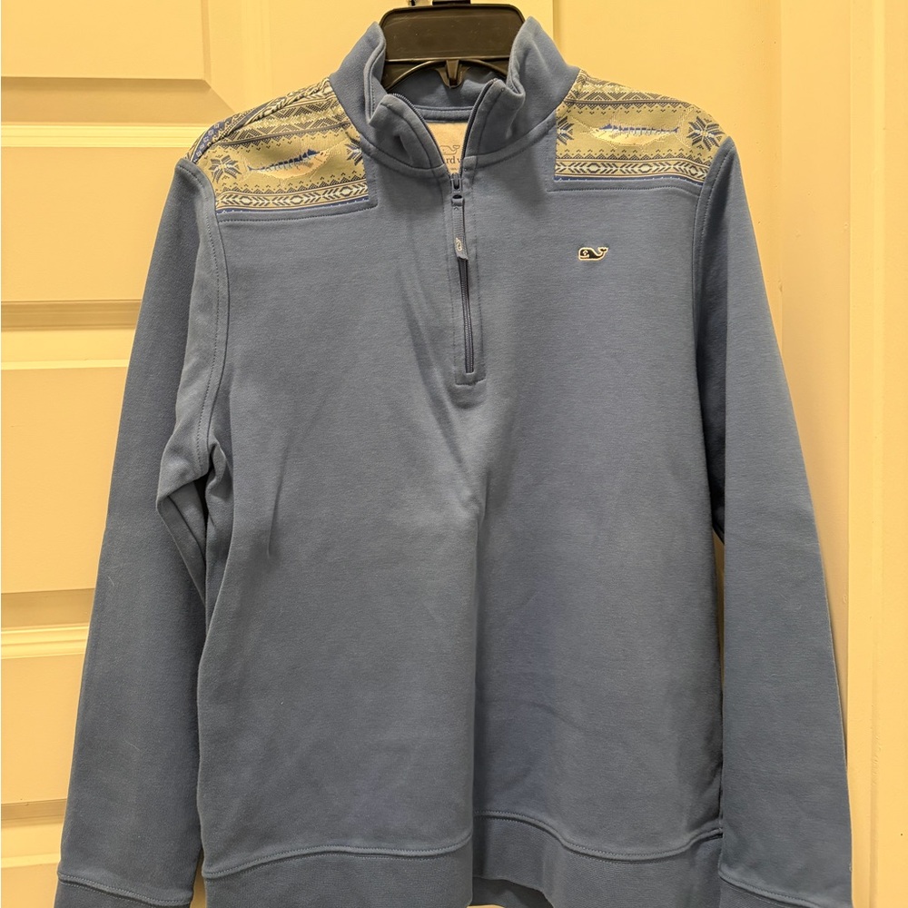 Vineyard Vines Blue Zip-Up Sweater with Marlin Sailfish Shoulders
